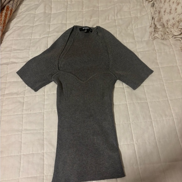 Missguided + Tops - Missguided Gray Ribbed Knit Top